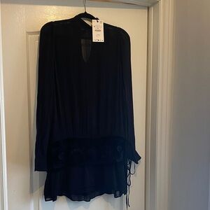 Zara Black Long-Sleeve Tunic Dress with Embroidered Waist